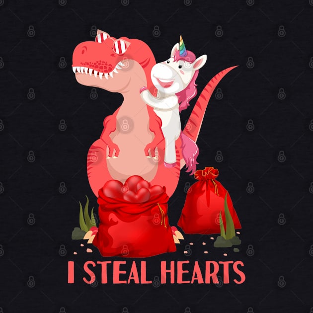 I Steal Hearts Unicorn Riding T rex Dinosaur Valentines Day by Tesszero